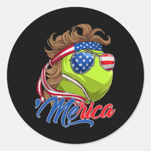 Pegatina Redonda Diviértete Merica Tenis Ll Y Band Usa Sungles 4 De