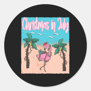 Pegatina Redonda Diviértete Navidad En Julio Flamenco Playa Navidad