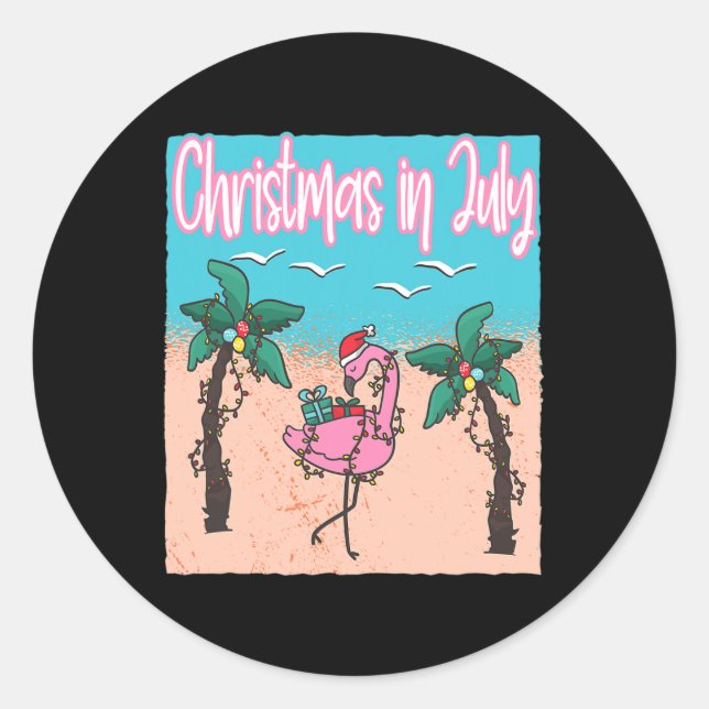Pegatina Redonda Diviértete Navidad En Julio Flamenco Playa Navidad (Anverso)