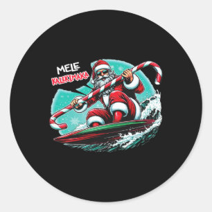 Pegatina Redonda Diviértete Navidad Surf Mele Kalikimaka Santa Surf
