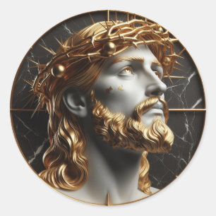 Pegatina Redonda Divino embellecimiento Jesús mirando al cielo