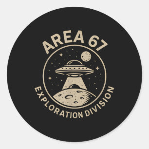 Pegatina Redonda División de Exploración Área 67 Funny 67 Meme Ovni