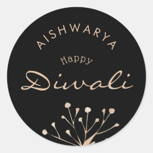 Pegatina Redonda Diwali de oro y negro personalizable