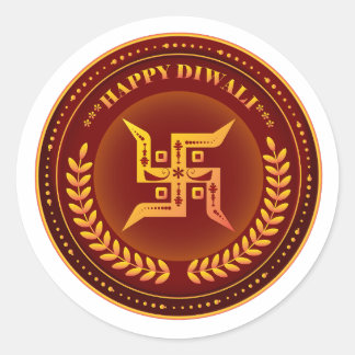 Pegatina Redonda Diwali Feliz Swastik Hindú Dorado