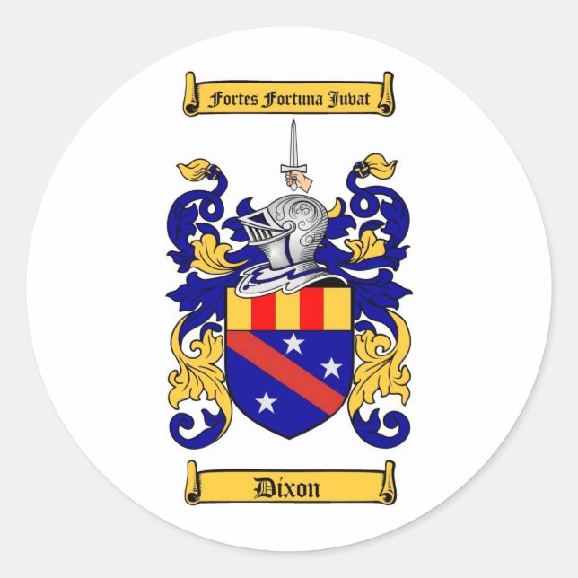 PEGATINA REDONDA DIXON FAMILIAR CREST - DIXON COAT OF ARMS (Anverso)
