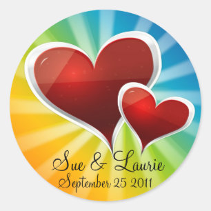 Pegatina Redonda DIY corazones arcoiris