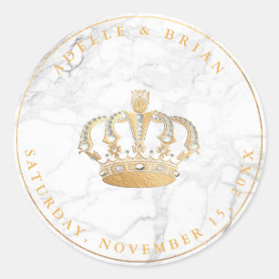 Pegatina Redonda DIY Faux Gold Crown con Pearl+Marble