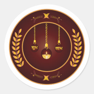 Pegatina Redonda Diya dorada Shubh Labh