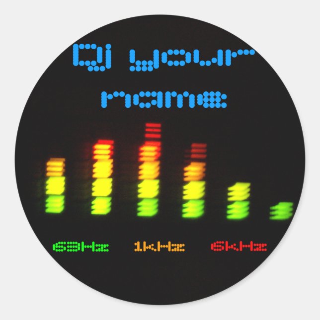 Pegatina Redonda Dj Añadir su nombre Personalizado Equalizer Bar EQ (Anverso)