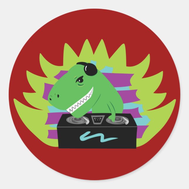 Pegatina Redonda Dj-asaurus Rex (Anverso)
