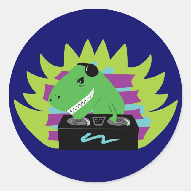 Pegatina Redonda Dj-asaurus Rex (Anverso)