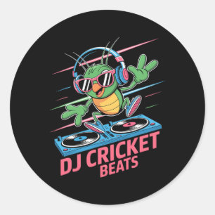 Pegatina Redonda Dj Cricket Ritmos Música Divertida Groovy