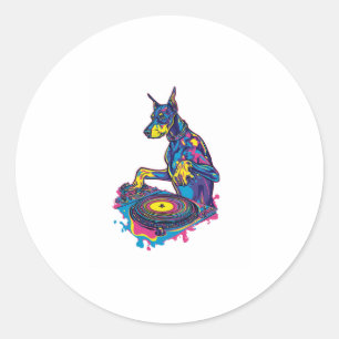 Pegatina Redonda DJ Doberman - Club Vibe Fiesta Dog