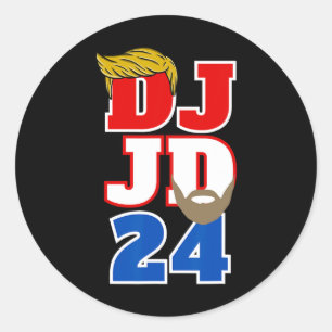 Pegatina Redonda Dj Jd 24 Cabello Trump Barba Vance 2024 Republican