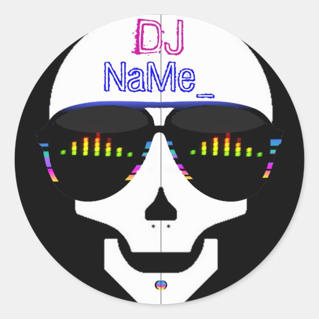 Pegatina Redonda Dj Skull - Añadir tu nombre (Anverso)