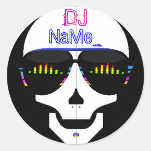 Pegatina Redonda Dj Skull - Añadir tu nombre
