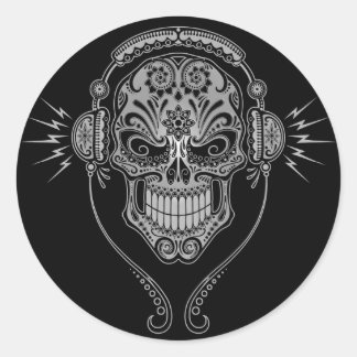 Pegatina Redonda DJ Sugar Skull - Negro
