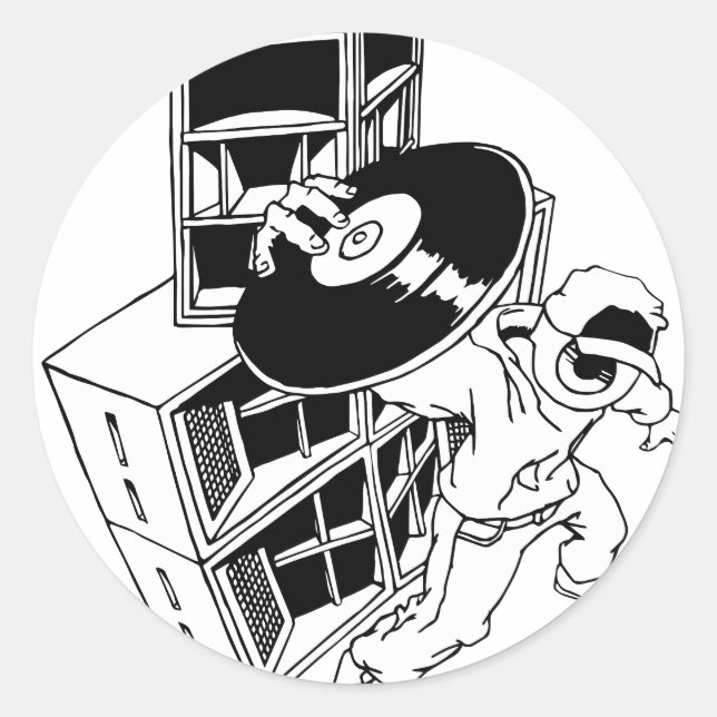 Pegatina Redonda DJ y altavoces (Anverso)