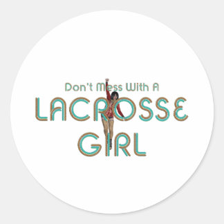 Pegatina Redonda DMW Chica de Lacrosse superior