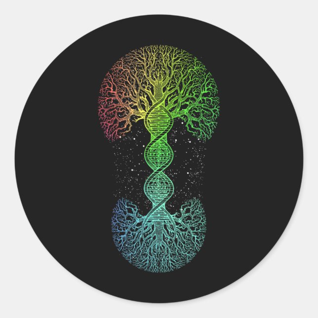 Pegatina Redonda Dna Tree De La Ciencia De La Vida De La Genética E (Anverso)