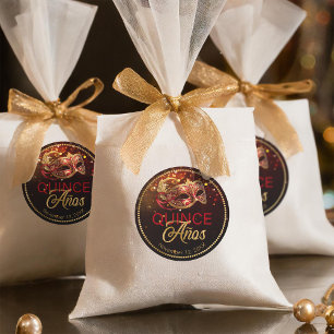 Pegatina Redonda DNI1031 de oro rojo de quince de máscaras