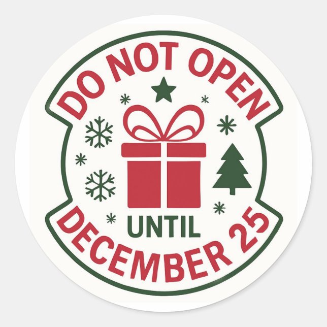 Pegatina Redonda "DO NOT OPEN UNTIL DECEMBER 25" Gift Sticker (Anverso)
