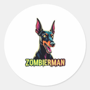 Pegatina Redonda Doberman Dobie Doby Dobermann Zombie Dog Halloween