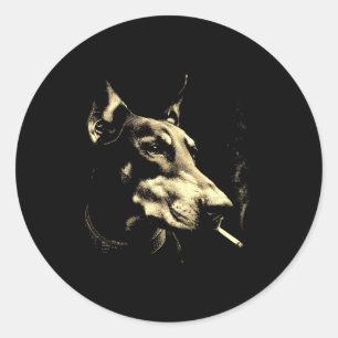 Pegatina Redonda Doberman fumando cigarrillo grunge vintage meme 90
