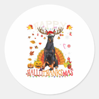 Pegatina Redonda Doberman Happy Hallothanksmas Halloween