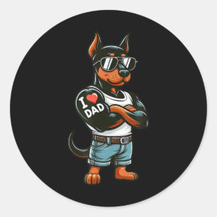 Pegatina Redonda Doberman Pinscher I Love Dad Funny Dog Tattoo