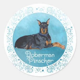 Pegatina Redonda Doberman Pinscher negro