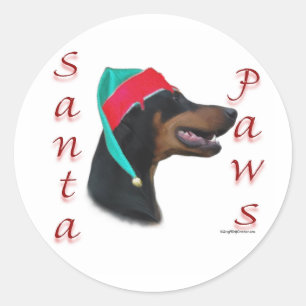 Pegatina Redonda Doberman Pinscher (negro) Santa Paws