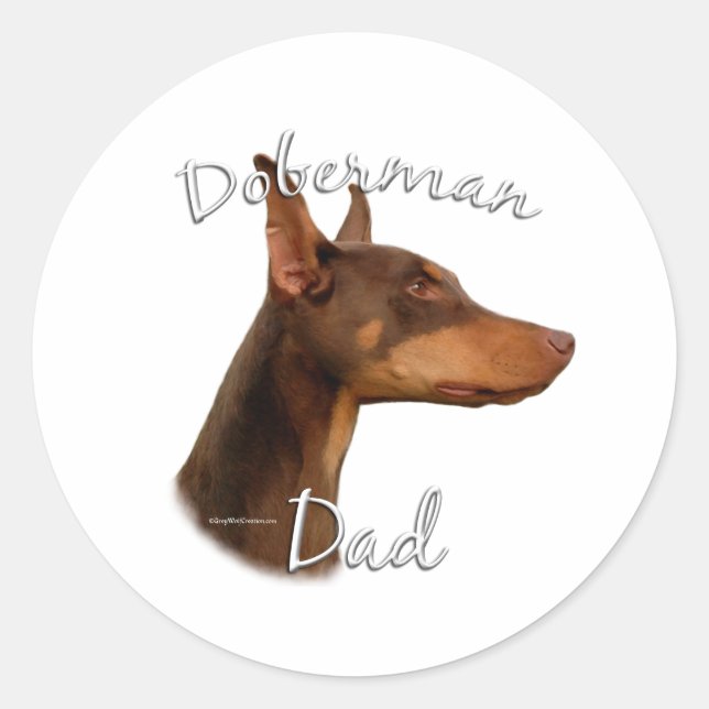 Pegatina Redonda Doberman Pinscher (rojo) Papá 2 (Anverso)