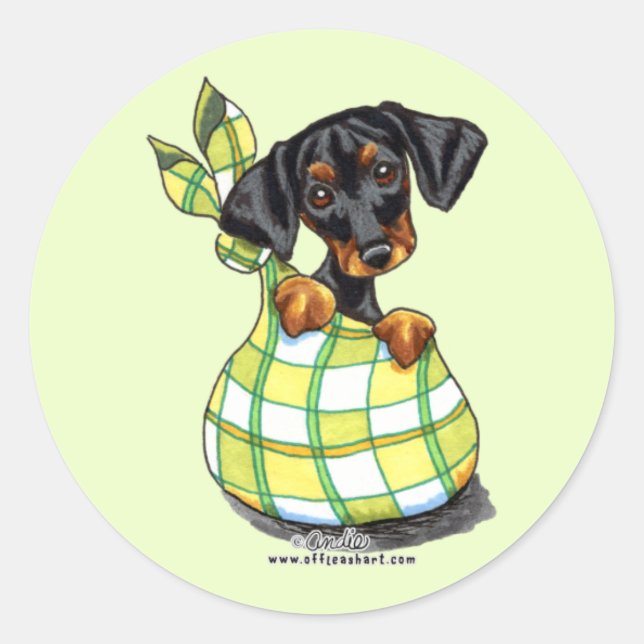 Pegatina Redonda Doberman Pinscher Sack Puppy (Anverso)