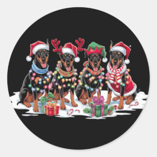 Pegatina Redonda Doberman Santa hat antea luces de elefantes Navida