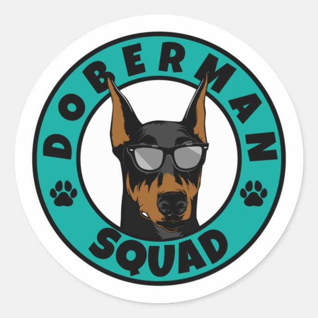 Pegatina Redonda Doberman Squad (Anverso)