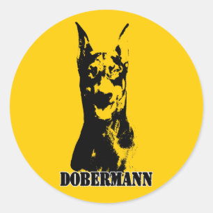 Pegatina Redonda Dobermann Head