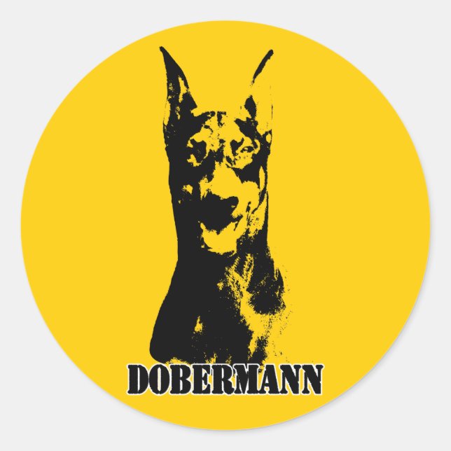 Pegatina Redonda Dobermann Head (Anverso)