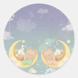 Pegatina Redonda Doble Afiche de Baby Shower Animales Durmiendo Lun