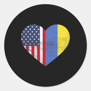 Pegatina Redonda Doble Ciudadanía Estados Unidos Ucrania Corazón Am