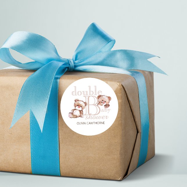 Pegatina Redonda Doble doble lazo de osos modernos de Baby Shower (Subido por el creador)
