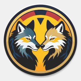 Pegatina Redonda Doble emblema de lobo con círculo dorado