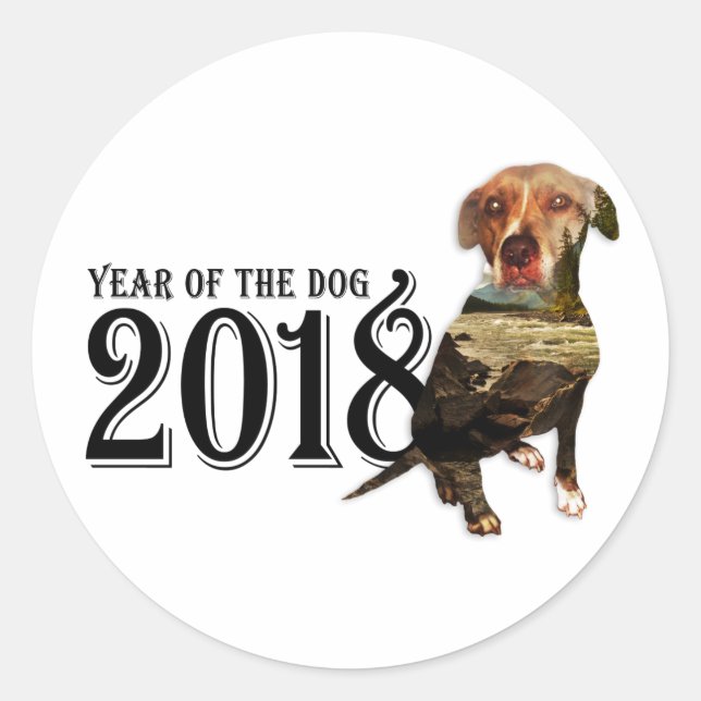 Pegatina Redonda Doble exposición de Año del Perro 2018 (Anverso)