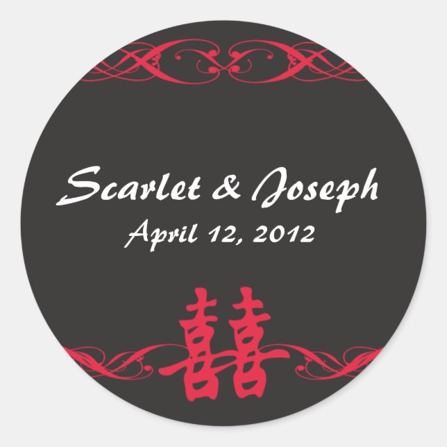 Pegatina Redonda Doble felicidad con Pegatinas Scrolls Black (Anverso)