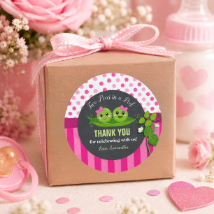 Pegatina Redonda Doble Guisante en una Vaina Gemelas Baby Shower Ri