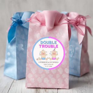 Pegatina Redonda Doble problema Twin Boy y Chica Baby Shower