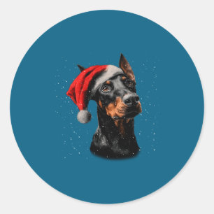 Pegatina Redonda Doblerman Divertido Perro Luces de Navidad Sombrer