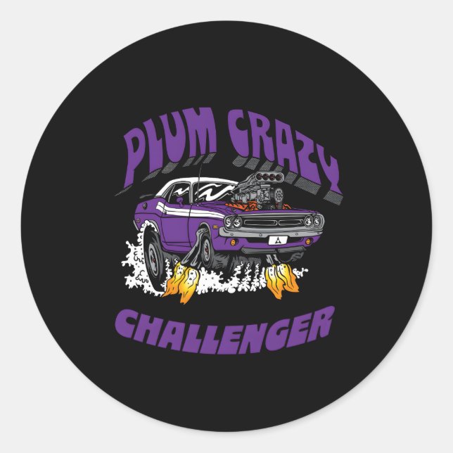 Pegatina Redonda Dodge Challenger Plum Crazy Última Llamada (Anverso)