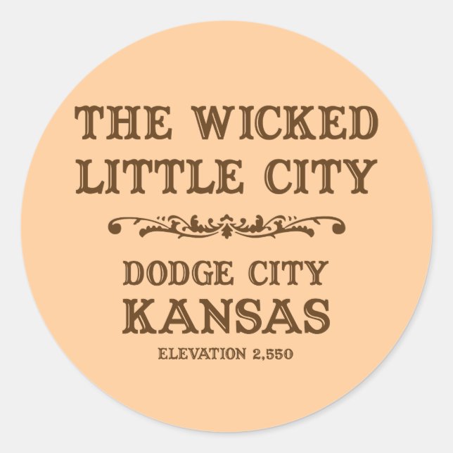 Pegatina Redonda Dodge City Kansas (Anverso)