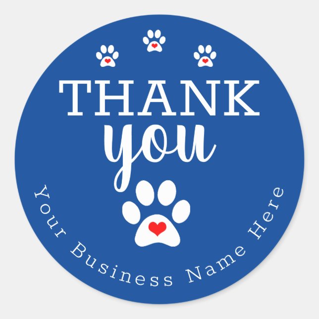 Pegatina Redonda Dog Business Blue Dog Paw Print Gracias Pegatinas (Anverso)